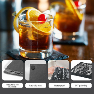 STARUNK Ensemble de sous-verres classiques écologiques en <span class=keywords><strong>ardoise</strong></span> naturelle noire antidérapante de 5 mm d'épaisseur, carrés, gravure en gros, coffret cadeau pour boissons - Product Image 5