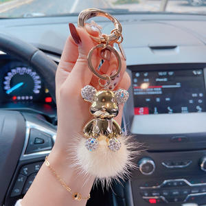 Porte-clés ours couleur électrolytique amoureux du dessin animé pompon ours porte-clés blingbling ours en peluche porte-clés avec diamant - Product Image 2