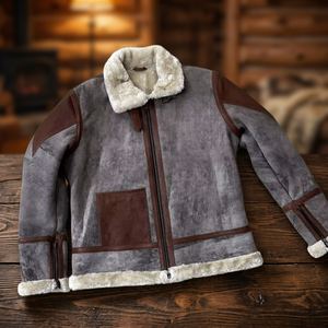 Veste classique pour homme en peau de mouton B3, imprimé animal, broderie, hiver, fourrure épaisse, logo sur le devant, réversible, col en V, fermeture éclair - Product Image 3