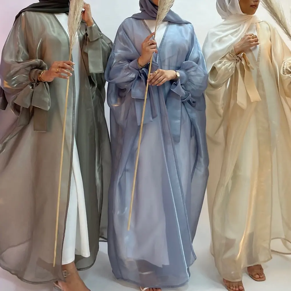 Wholesale Eid Dress Dubai Arabic Islamic Abaya Moroccan Kaftan Turkish Bubble Sleeve Cardigan Abaya