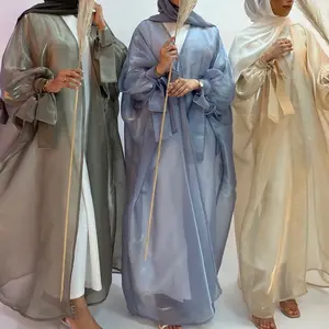 도매 Eid 드레스 두바이 아랍어 이슬람 Abaya 모로코 Kaftan 터키 버블 슬리브 카디건 Abaya