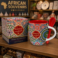 Tasse à café en céramique souvenir Afrique Maroc, motif mosaïque traditionnel, avec cuillère et boîte, OEM ODM personnalisé