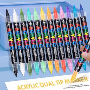 Marqueurs acryliques effaçables à séchage rapide 84 couleurs, double pointe pinceau souple, encre permanente, pour peinture sur bois - Product Image 1