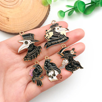 En vrac Lune Crâne Rose Émail Animal Oiseau Corbeau Horreur Gothique Charmes Halloween Noir Corbeau Corbeau Charmes Pendentif