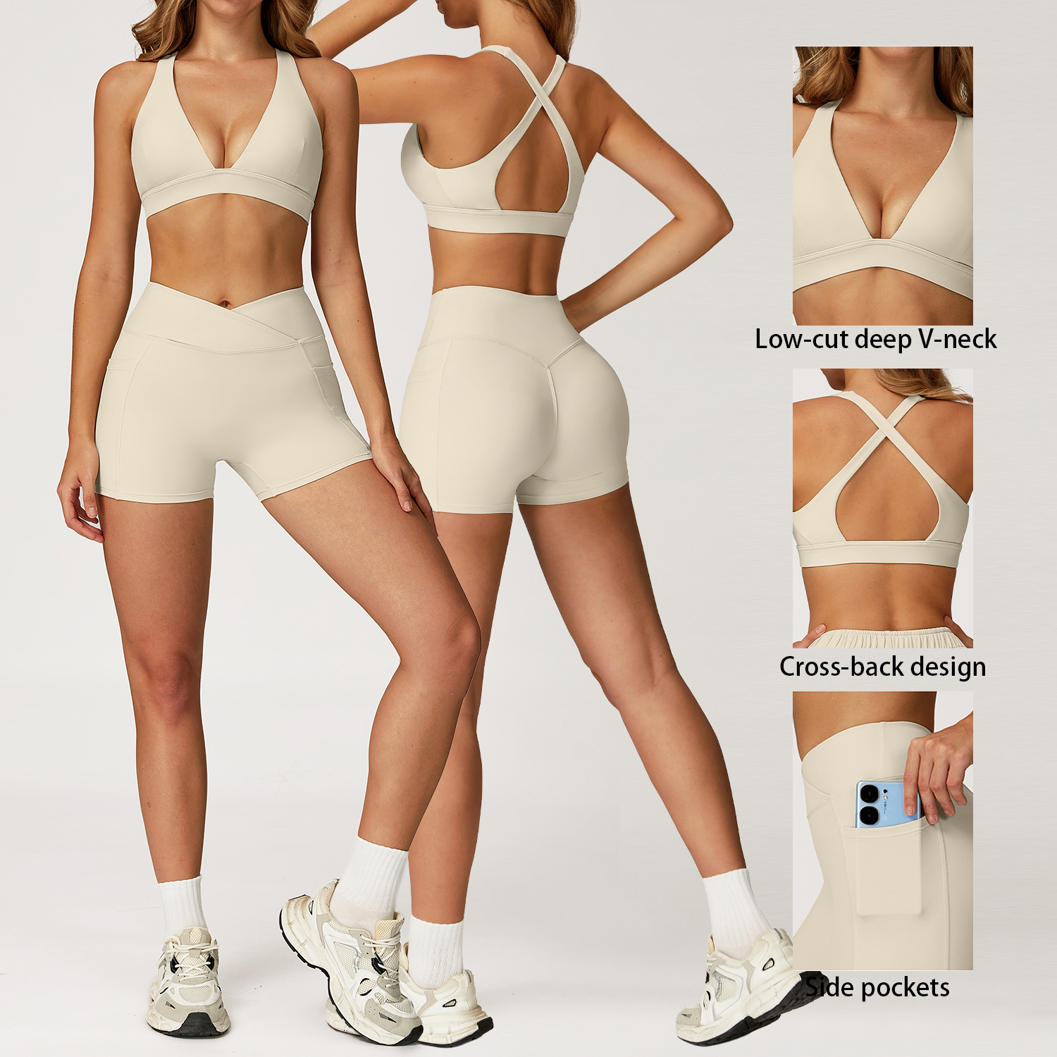 Breathable Nude-Feel Yoga Set Cross-Back Sports Bra with High-Waisted Leggings Women's Quick-Dry Running Sportswear Fitness Set
