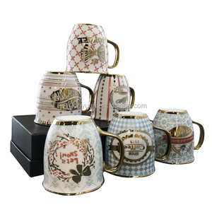 Powkidydy — tasse à café en <span class=keywords><strong>porcelaine</strong></span> dorée et en céramique <span class=keywords><strong>Fine</strong></span>, luxe moderne, style arabe, avec poignée en or, 16oz - Product Image 1