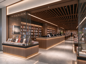 ออกแบบตกแต่งภายในร้านหนังสือสมัยใหม่ ชั้นวางหนังสือไม้ และเฟอร์นิเจอร์สำหรับร้านค้าปลีก - Product Image 1