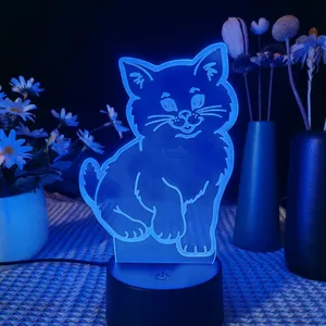 7 renk değiştirme degrade güzel hayvan kedi LED gece lambası 3D LED lamba ev yatak odası parti dekorasyon