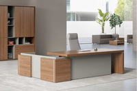 Table de bureau de direction moderne avec placage/MFC, tiroir de rangement, design écologique pour les espaces commerciaux, leadership collaboratif