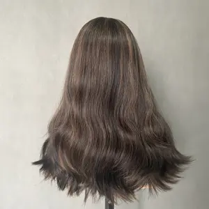 Band Fall Pruik Non Layer Machine Pruik Beste Haar Natuurlijke Golvende Diepe Deel Pruik Balayage Highlight Bruine Kleur