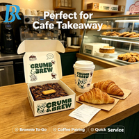 Boîte à brownies en papier personnalisée et ensemble de gobelets en papier de qualité alimentaire, emballage jetable pour pâtisseries et desserts à emporter pour café et boulangerie