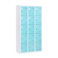 Casier métallique robuste à 15 portes gris clair avec porte battante, antirouille, durable pour usine, personnalisable OEM