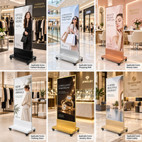 Support d'affichage mobile commercial 800x2000mm, finition or champagne brossé, sur roulettes, pour centre commercial et magasin de mode