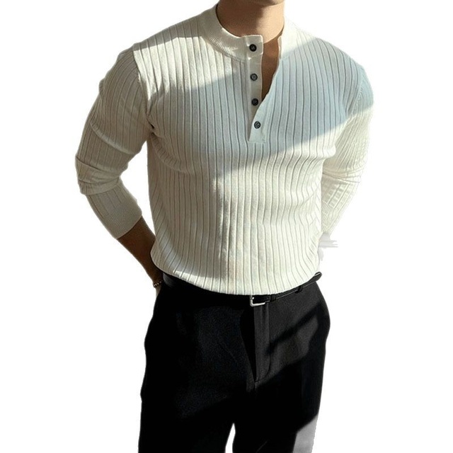 Autumn Men's Trendy Simple Muscle Fitness Cross-border Factory Wholesale Spring New Style Knitted Sweater Long Sleeves Henley