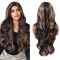 Perruque synthétique 13x6 Lace Frontal Body Wave, longue, ondulée, en fibre haute température, résistante à la chaleur, avec raie au milieu, effet volumineux, prête à porter