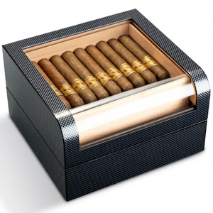 Humidor de Cigarros Clásico Ecológico de Madera Lacada y Metal con Tapa de Cristal, Estanterías y Cajones - ¡El Más Vendido! - Product Image 4