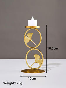 Candelabro de Hierro con Hoja de Ginkgo LANJO, Portavelas Circular Dorado, Candelabro Geométrico de Hierro, Portavelas Creativo Tipo Linterna - Product Image 3