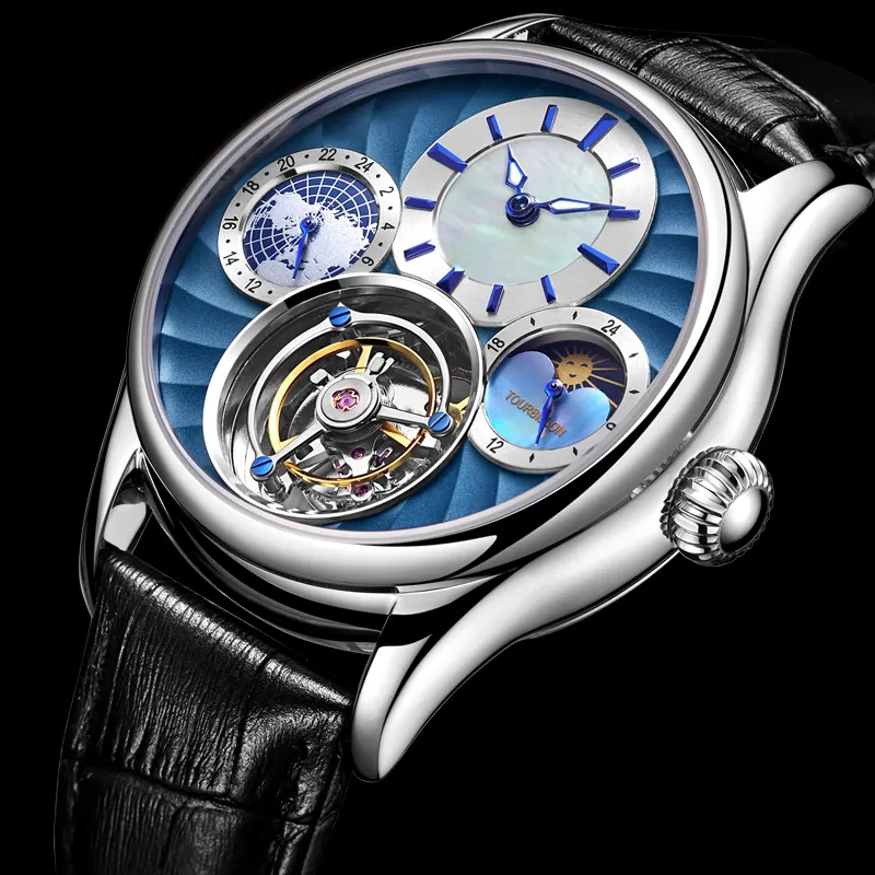 AESOP Watch real Tourbillon Wrist Watch Double faced Gem Glass Fine Steel Waterproof Multifunctional Mechanical Watch