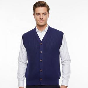 Vintage <b>Sleeveless</b> <b>Cardigan</b> Sweater with Button V neck Vest Men Custom Knitwear Grey <b>Black</b> Autumn OEM ODM - Product Image 1