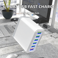 Chargeur mural USB 6 ports QC3.0, adaptateur d'alimentation à charge rapide 18W, chargeur multi-appareils pour téléphone portable
