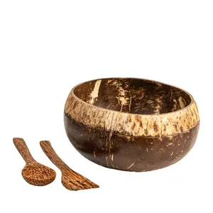 Kitchen And Tabletop Home Goods Dinnerware Serveware Round Shape Polished Coconut Shell Wooden Serving Bowl