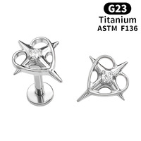 Cross-border European American G23 Titanium Clear Quartz Heart-Shaped Star-Shaped Lip Ear Helix Studs-Unisex Body Jewelry