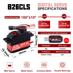 Offre Spéciale AGFRC B26CLM 0.065s Vitesse Rapide 6KG 6.0V Engrenage Métallique Sans Noyau Numérique Programmable Mini Voiture RC Hélicoptère Robot - Product Image 6