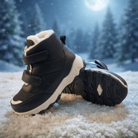 EDUBA Bottes d'hiver unisexes pour enfants, bottes de neige à enfiler, hauteur cheville, doublure en fourrure, semelle extérieure antidérapante en PVC, noir
