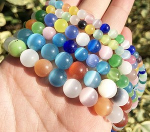 Cuentas de cristal de ojo de gato lisas redondas sueltas de selenita sintética tratada de alta calidad para la fabricación de joyas DIY - Product Image 5