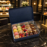 Kotak Kaleng Persegi Panjang Biru Tua Matte Cetak Khusus, Wadah Logam Premium Elegan untuk Kemasan Hadiah Kue Kering, Biskuit, Cokelat