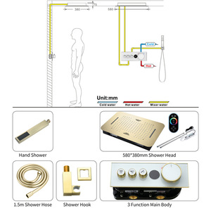 Ensemble de douche encastré au plafond WEIHAO en laiton brossé doré non revêtu avec système de douche LED et haut-parleur musical WH-QL-03 Noir mat - Product Image 6