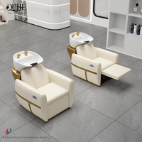 Fauteuil de lavage électrique avec repose-pieds réglable, bac à shampoing en céramique et unité de lavage arrière pour salon de coiffure
