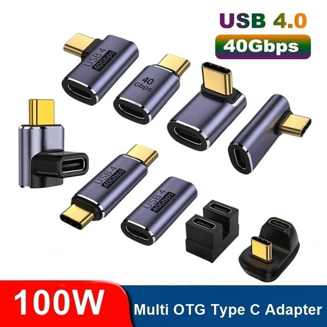 USB 4.0 Type C Adapter 40Gbps 100W PD Fast Charging Type C Male to Female OTG Converter, Right Angle 90 Degree USB C Extender