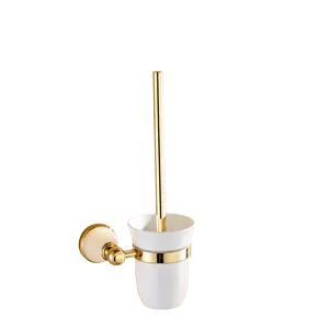 FLG-Soporte de cepillo de baño de porcelana, montura única en la pared, oro, con base de jade blanco