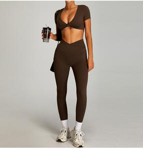 हॉट सेल में महिलाओं ने स्पोर्टी योगा को हाई क्वालिटी की हाई-कमर पैंट पहनकर फिटनेस क्रॉस ब्रा स्पोर्टी शर्ट जिम योग सेट लेगिंग - Product Image 4