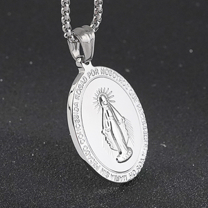 Nuevo Medallón de la Virgen María, Amuleto Católico, Colgante Religioso de Acero Inoxidable, Moneda Ovalada Plateada, Joyería Religiosa - Product Image 2