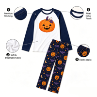 Ensemble de pyjamas familiaux personnalisés pour Halloween, pyjamas raglan avec photo de citrouille, vêtements de nuit effrayants par sublimation, dropshipping, MOQ 1