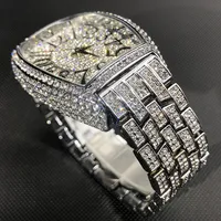 Missfox Ice Out hommes montres populaire Tonneau plein diamant argent genève mâle montre Hip Hop Original étanche relogio masculino