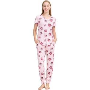 Conjunto de Pijama Personalizado para Mujer, Camiseta de Manga Corta Suave con Pantalones Jogger, Ropa de Dormir de Viscosa de Bambú, Tallas S-XXL - Product Image 1