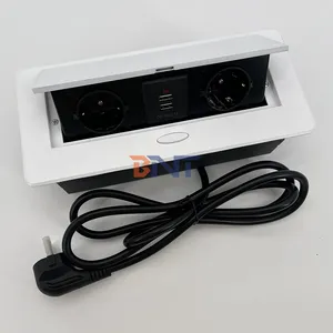 Table Connection Box with Hidden Pop Up powr Sockets with 2 Outlets and 2 USB Charging sockets for Conference Room
