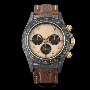 <span class=keywords><strong>Reloj</strong></span> de Pulsera Cronógrafo de Carbono Forjado Negro Maestro, Esfera Redonda Estilo Desierto, <span class=keywords><strong>Reloj</strong></span> de Expedición para Hombre - Product Image 1