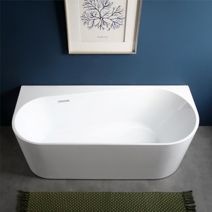 Bañera en Forma de D que Ahorra Espacio, Colocada Contra la Pared |   Bañera Acrílica Moderna Independiente de 1.7m con Diseño de Respaldo Plano para un Baño Pequeño y Eficiente - Product Image 3