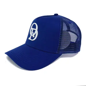 חדש הגעה קלאסי כחול נהג משאית כובע לבן לוגו רקמה בחזית לנשימה רשת מתכווננת snapback פנל חיצוני כובע