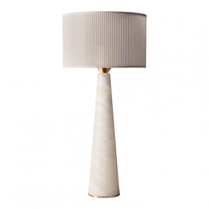 Modern <b>Table</b> <b>Lamp</b> With White Marble <b>Base</b> And Linen Shade For Living Room Or Bedroom - Product Image 1
