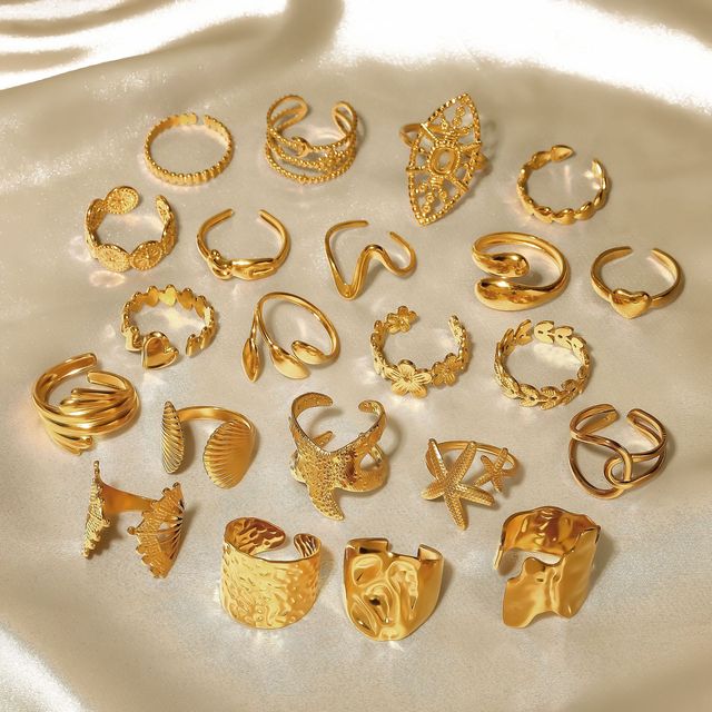 Popular Fashion Jewelry Stack Geometric Flower Starfish Rings 18K Gold Plated Stainless Steel Adjustable Opening Rings for Women