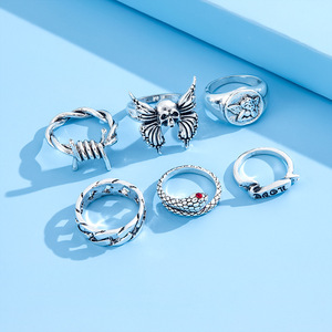 6 pièces/ensemble Punk <span class=keywords><strong>serpent</strong></span> torsion amour Antique argent anneaux pour hommes Goth <span class=keywords><strong>squelette</strong></span> anneaux ensemble Hip Hop Emo mode bijoux Anillos Hombre - Product Image 5