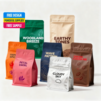 Sacs d'emballage pour café noir à fond plat écologiques de 12 oz (340 g) avec valve et fermeture éclair, emballage personnalisé pour café