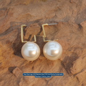 Pendientes de Perlas de Acero Inoxidable 316L con Baño de Oro PVD, Joyería de Moda Sostenible y Resistente - Product Image 3