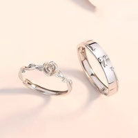   Bagues de couple motif rose en argent sterling S925 pour homme et femme, une paire, style Instagram, cercle simple, luxe léger, niche