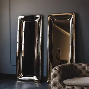 Livingroom Mirror with Time Display rectangle square mirror stainless steel mirror Silver Accessories Light Customized